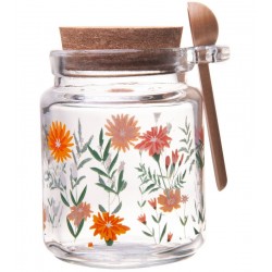 Pote 240ml Redondo De Vidro Com Tampa E Colher De Bambu Flora